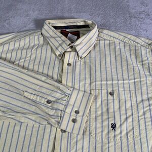 Wrangler Twenty X Shirt Mens 2XL Yellow Striped Button Down Long Sleeve Pocket‎